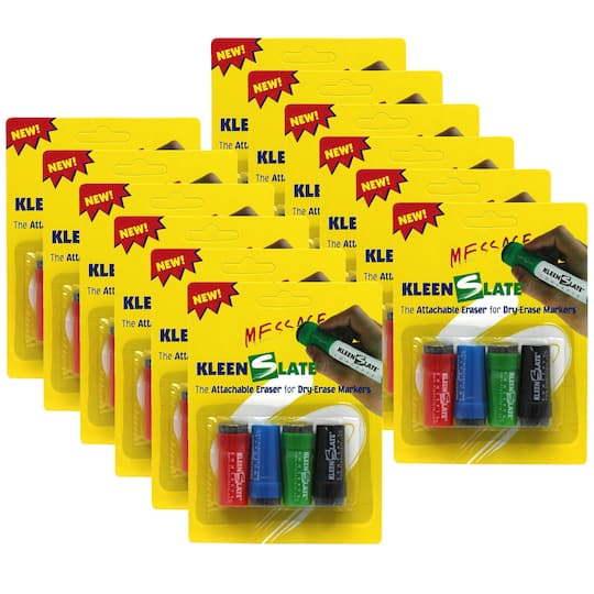 KleenSlate&#xAE; Attachable Erasers for Dry-Erase Markers, 12 Packs of 4